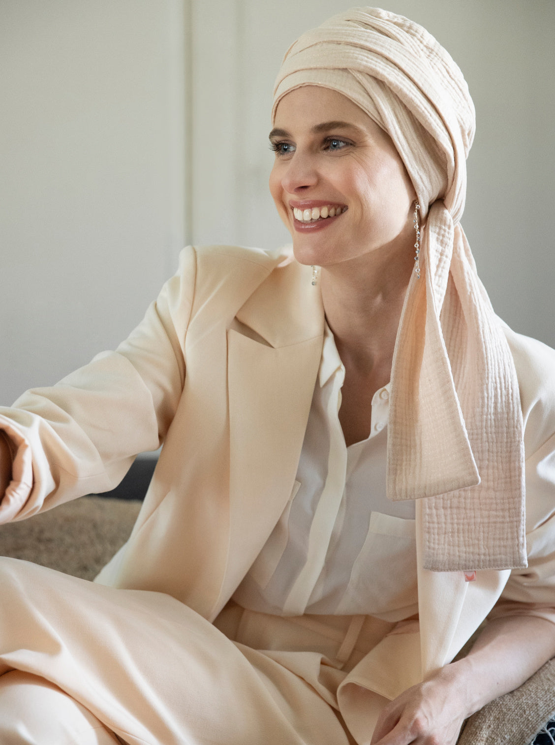 Foulard chimio à nouer Hannah - Cream Bling