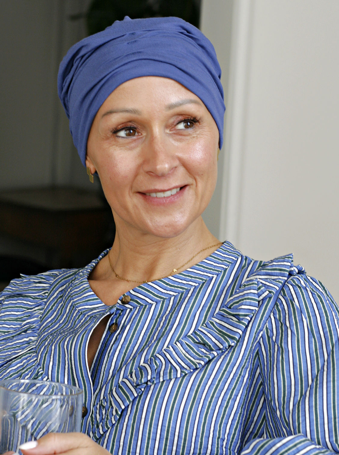 blauw chemo mutsje voor haarverlies