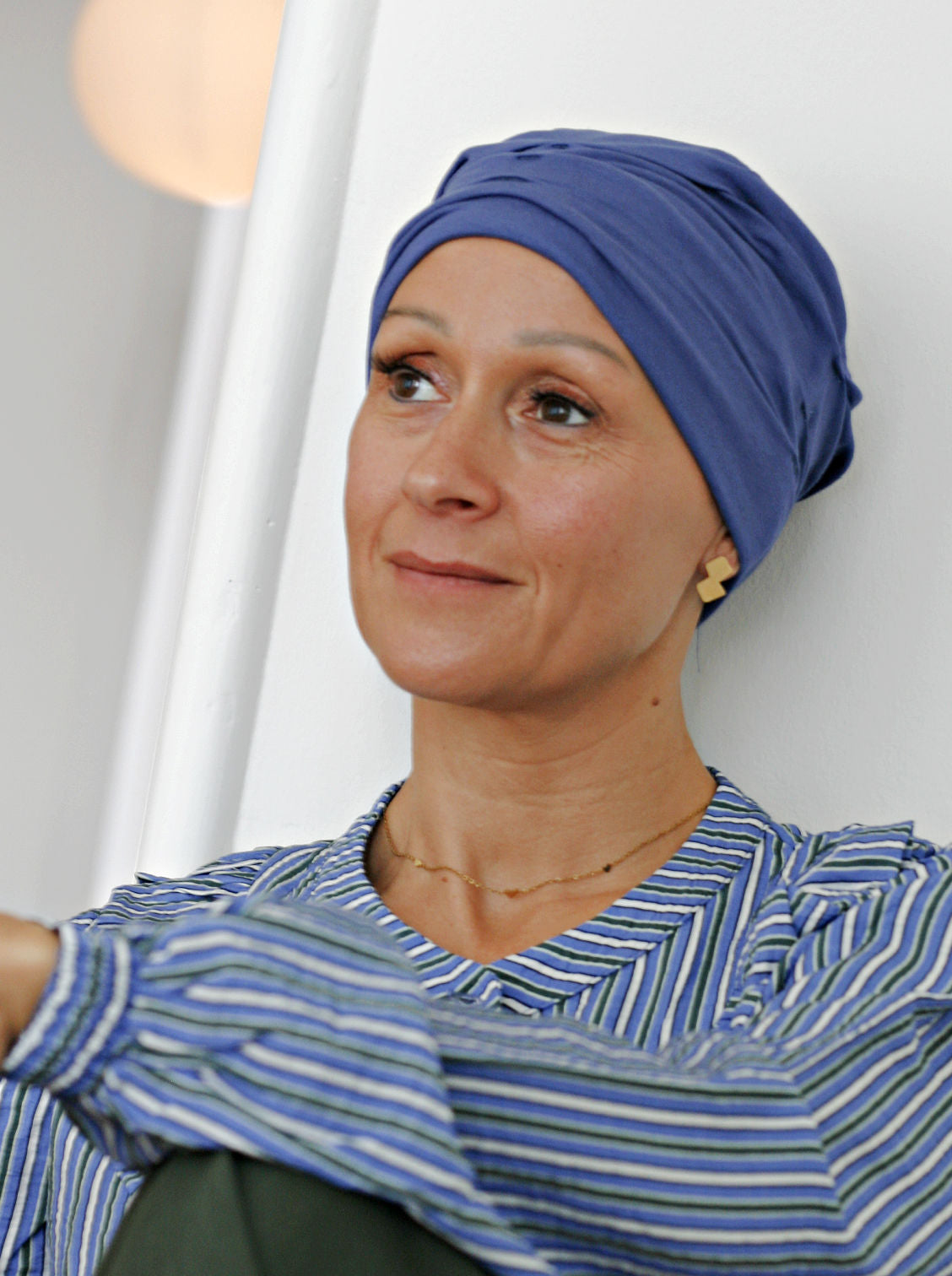 blauw chemo mutsje voor haarverlies