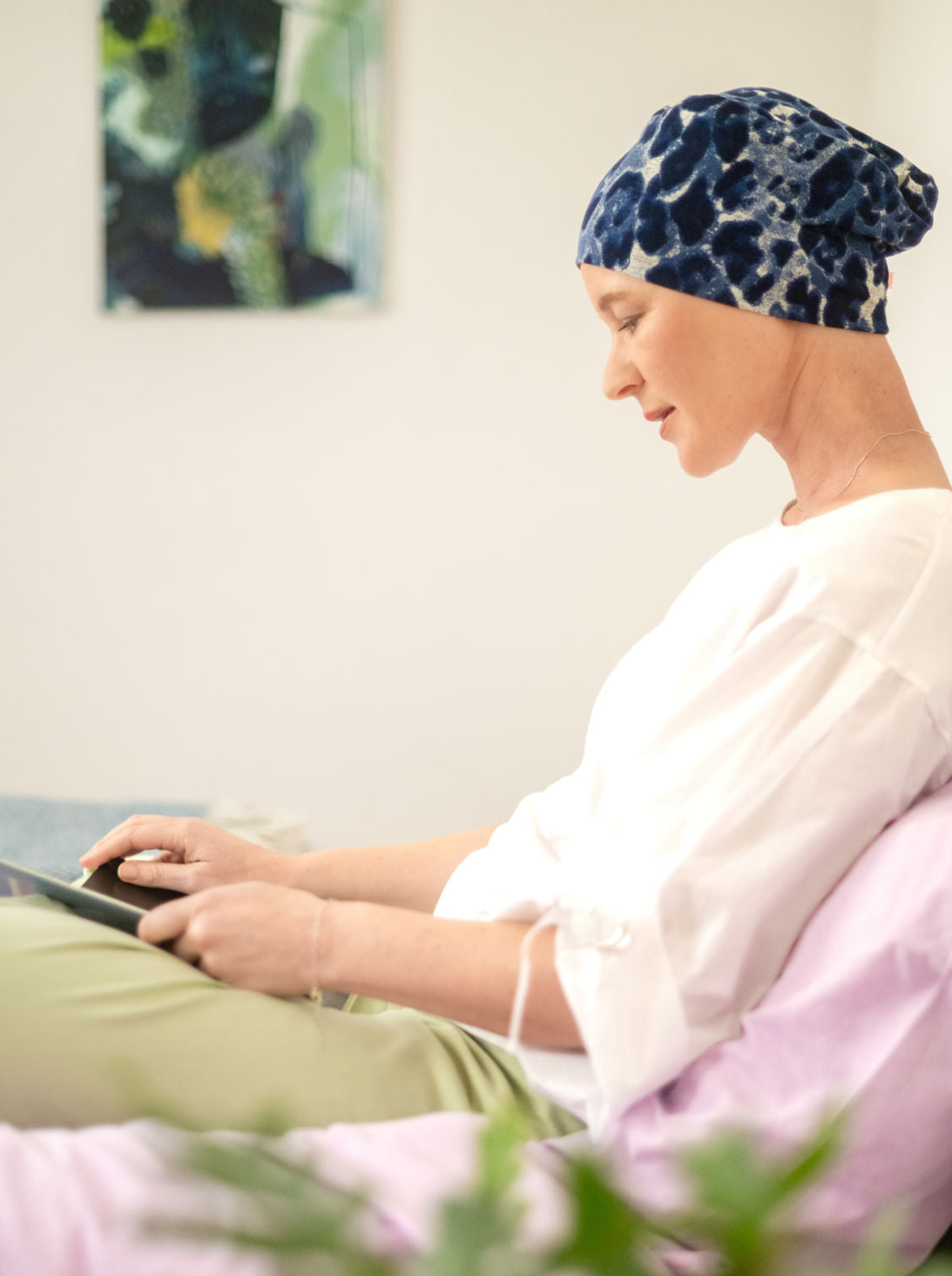 Bonnet de nuit chimio Pippa - Leo denim