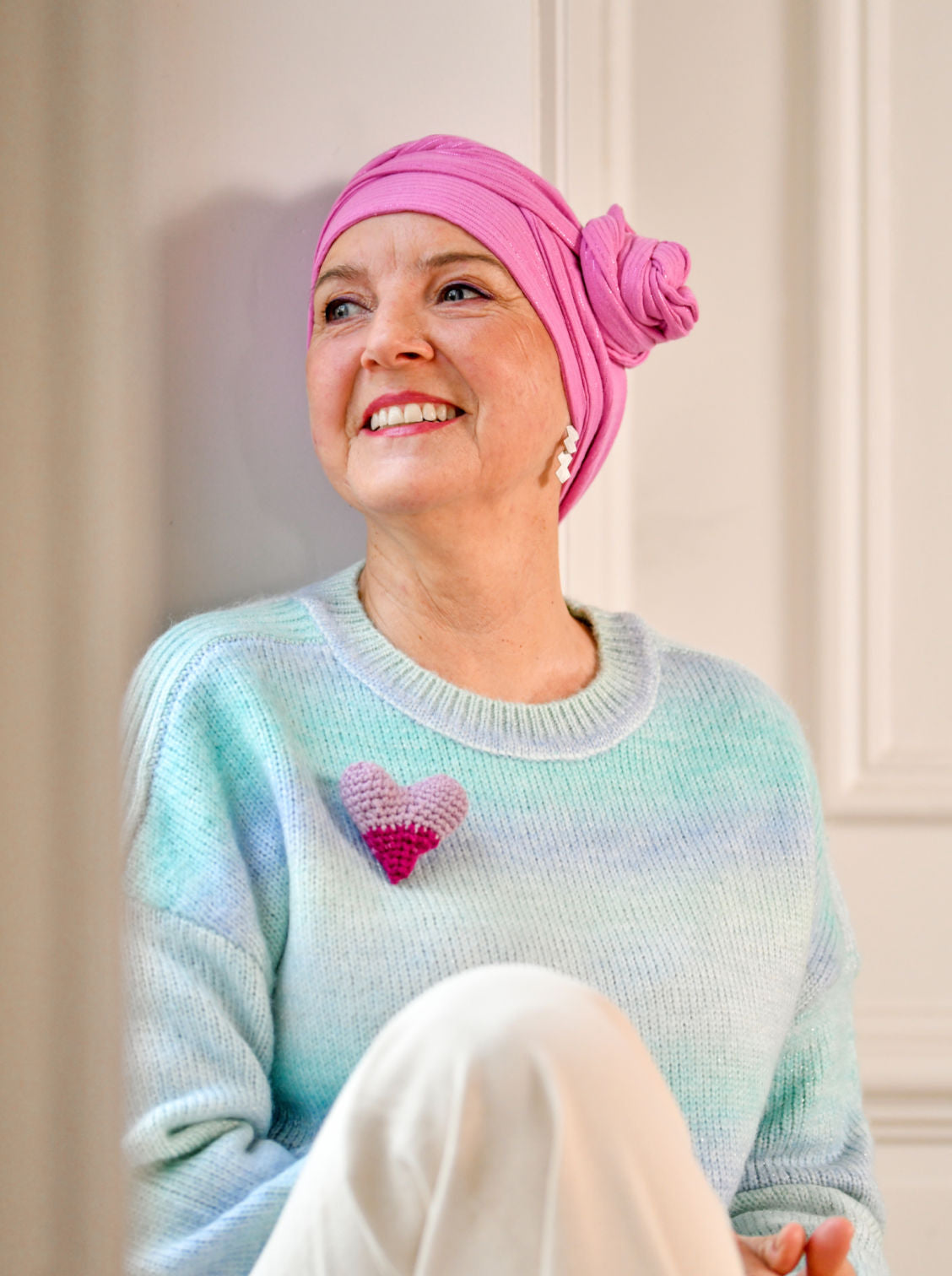 Foulard chimio à nouer Hannah – Fuchsia Shimmer Stripe