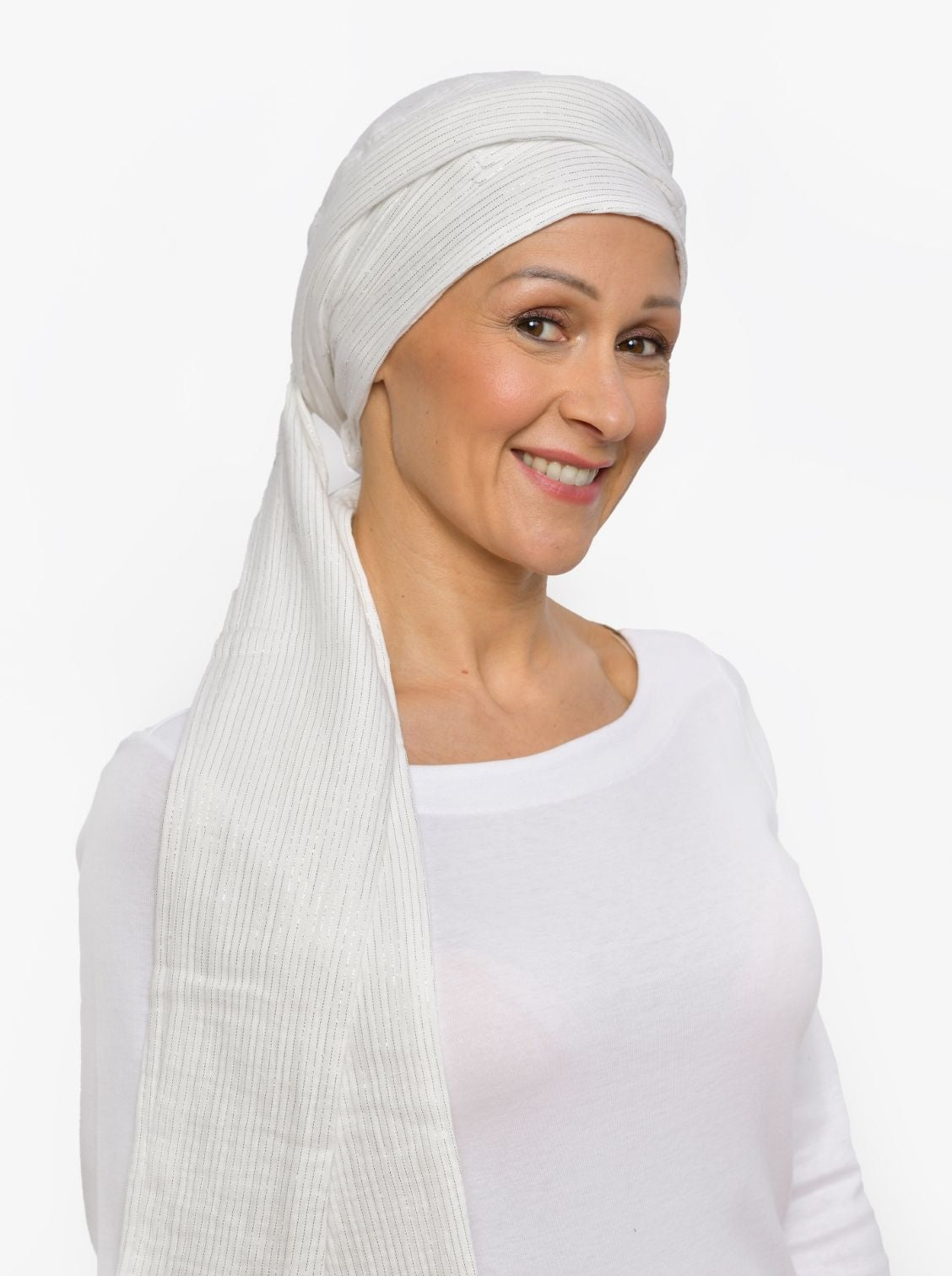 Wikkelsjaal katoen Hannah - Ecru Shimmer Stripe