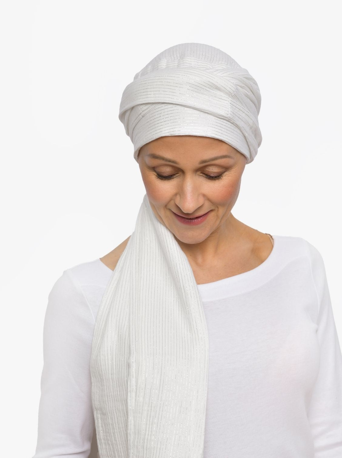 Wikkelsjaal katoen Hannah - Ecru Shimmer Stripe