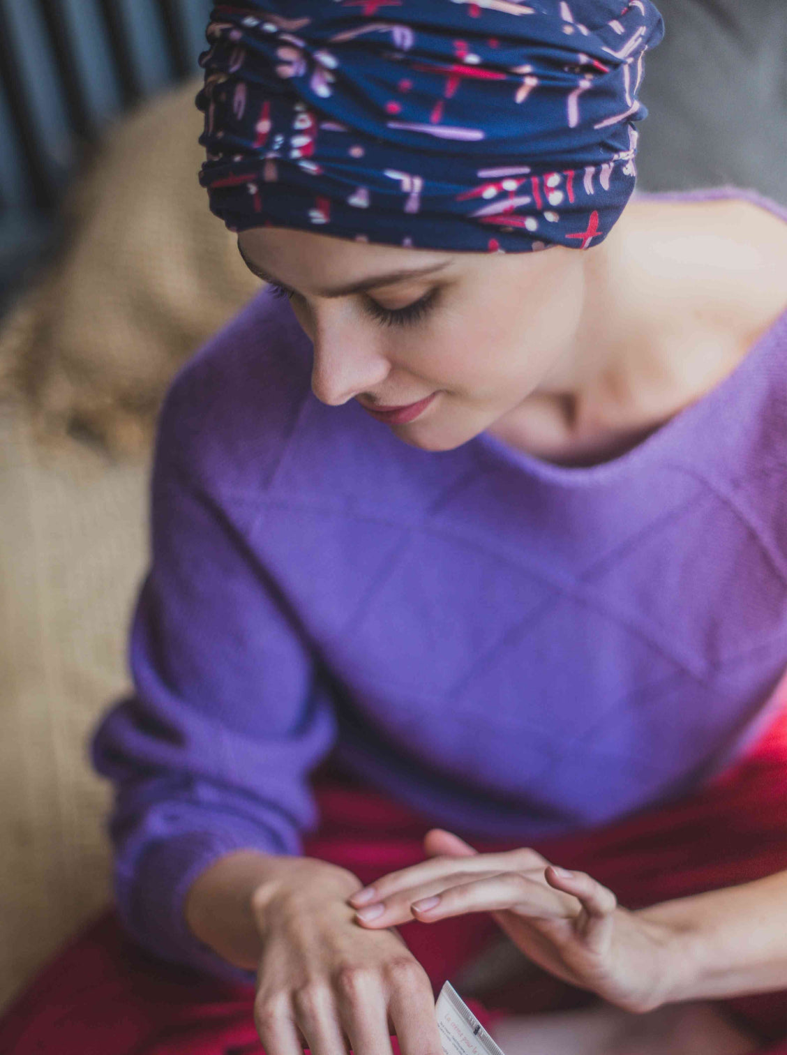 blauw chemo mutsje haarverlies