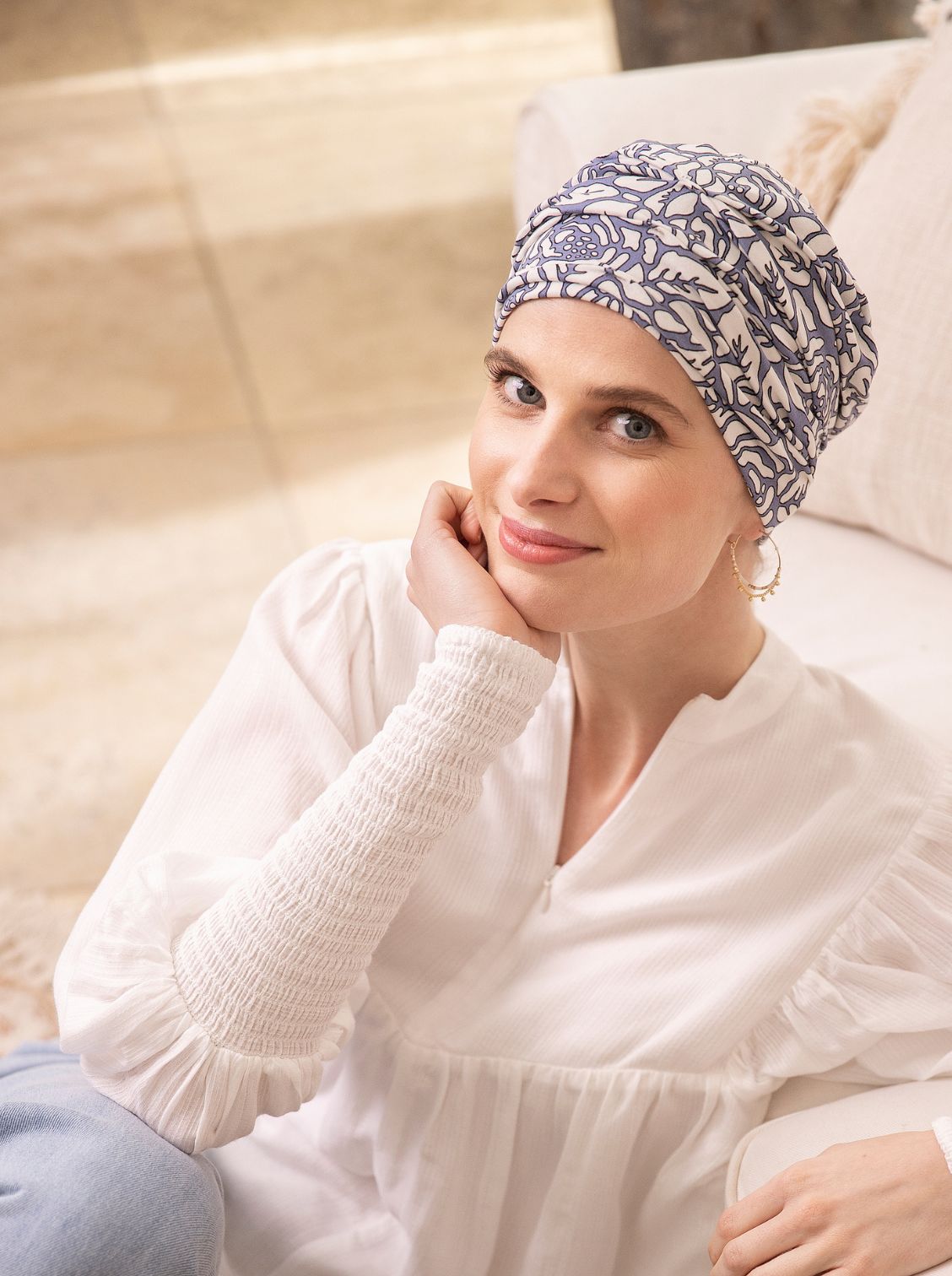 blauw chemo mutsje haaruitval door kanker