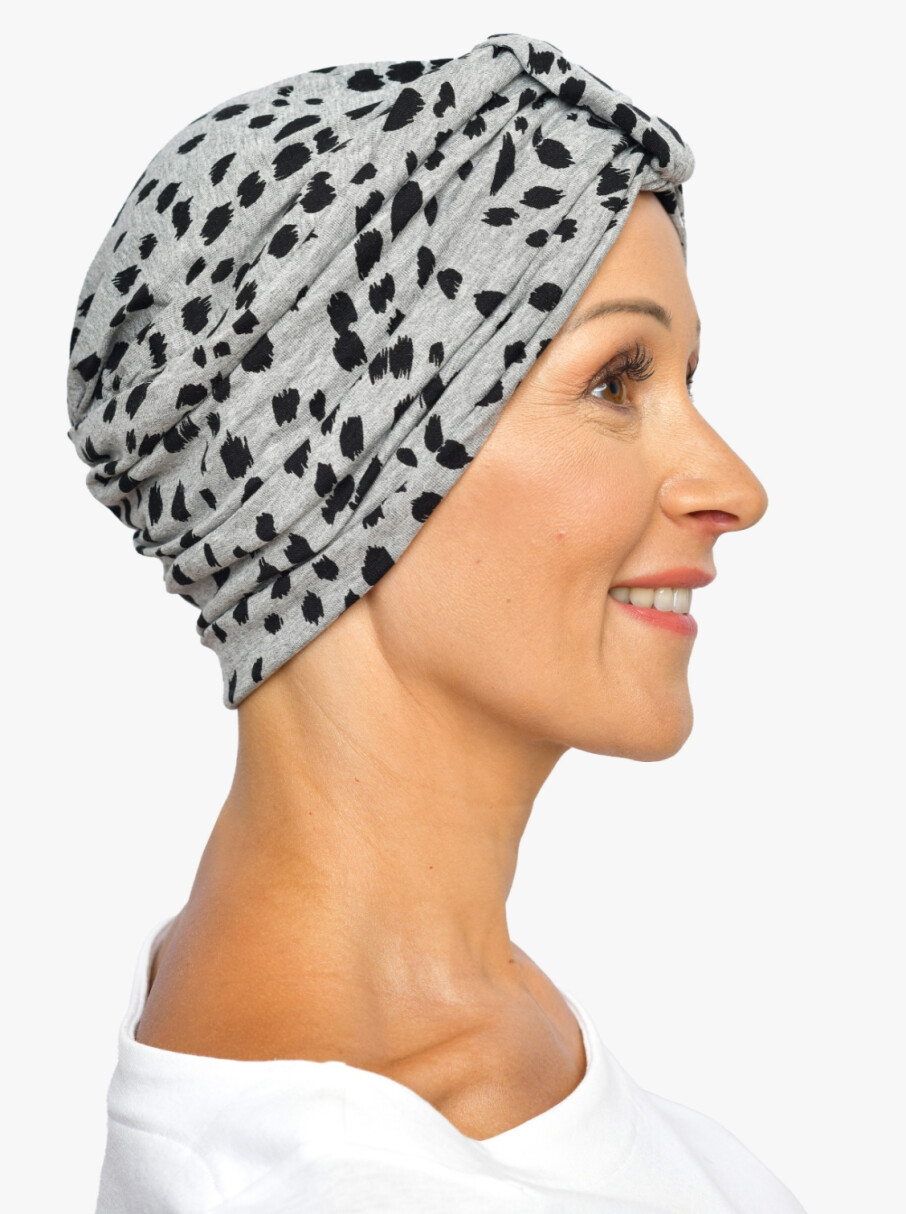 Grijze Chemo Turban | Hip mutsje voor haaruitval of alopecia - Rosette Vedette