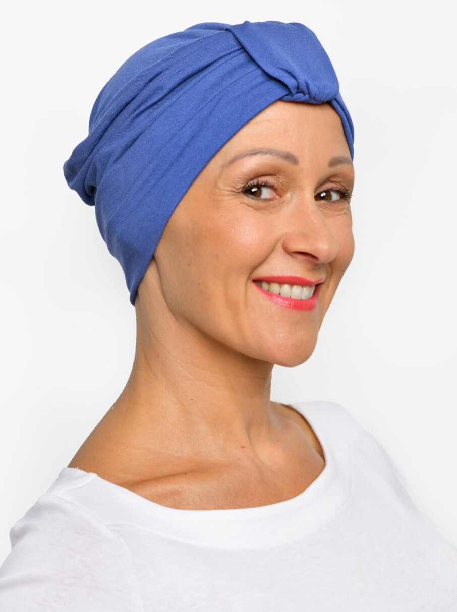 Bonnet Chimio  Turban alopécie à boucle Bleu - Rosette la Vedette